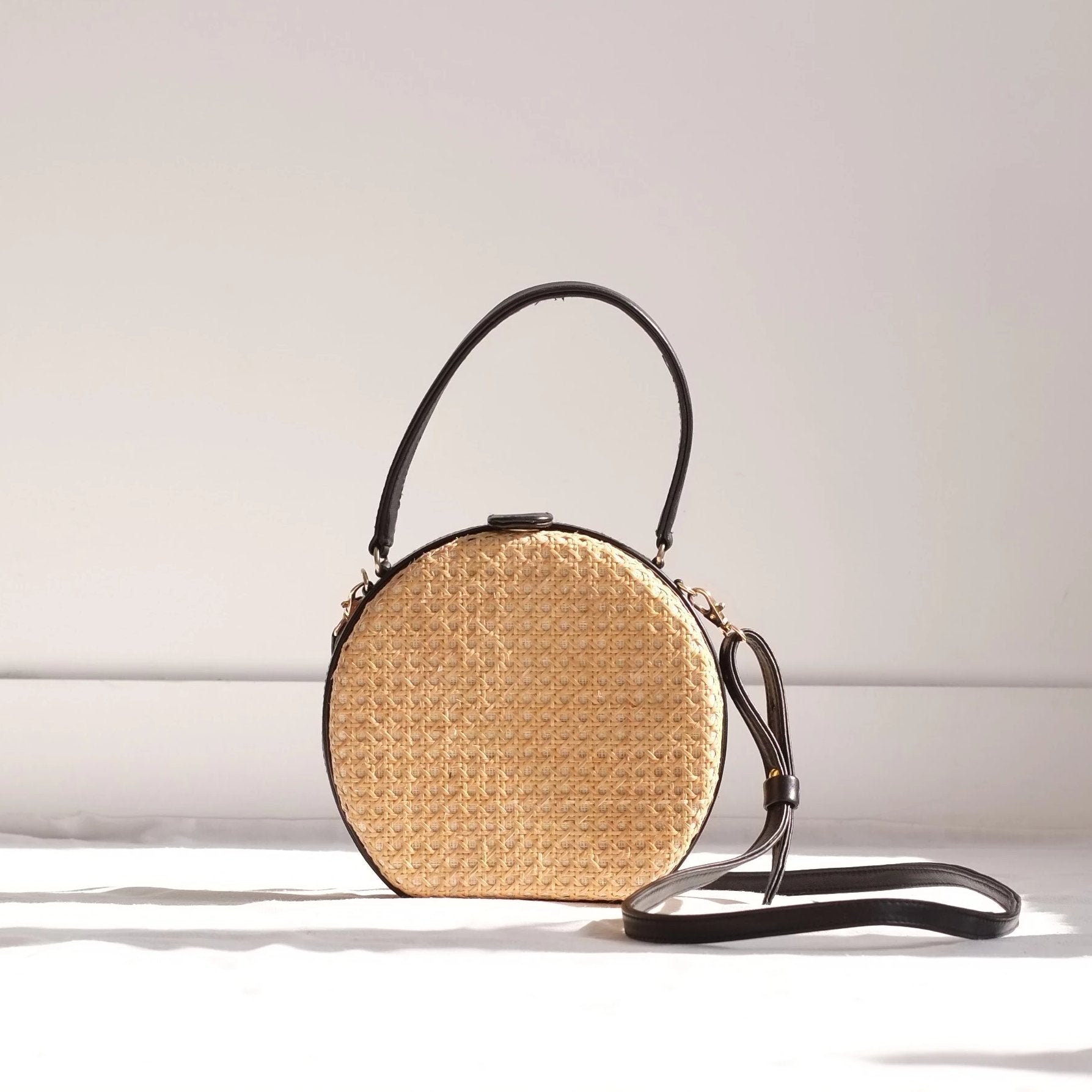 Teresita Mini Round Tote - Black / Natural