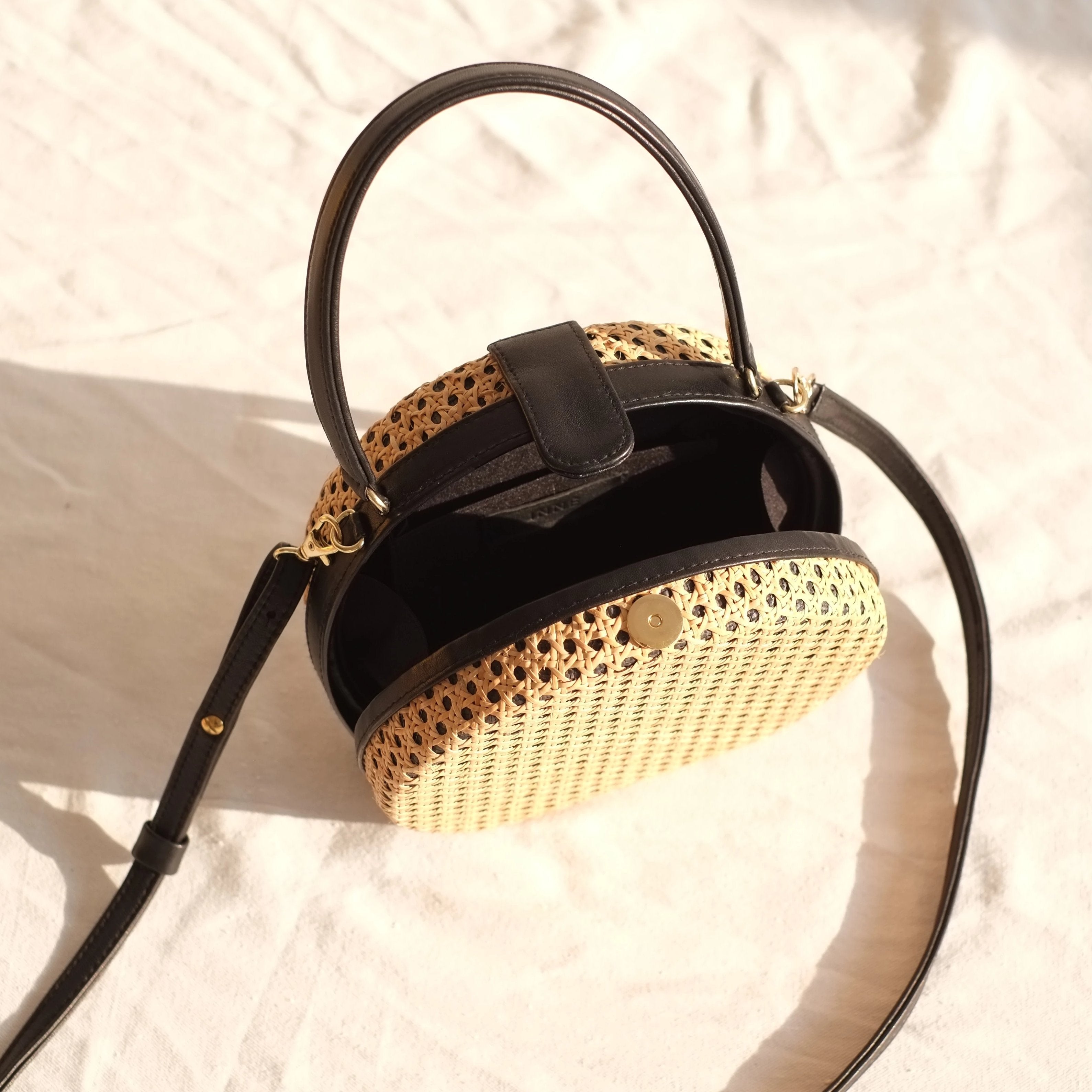 Teresita Mini Round Tote - Black / Black
